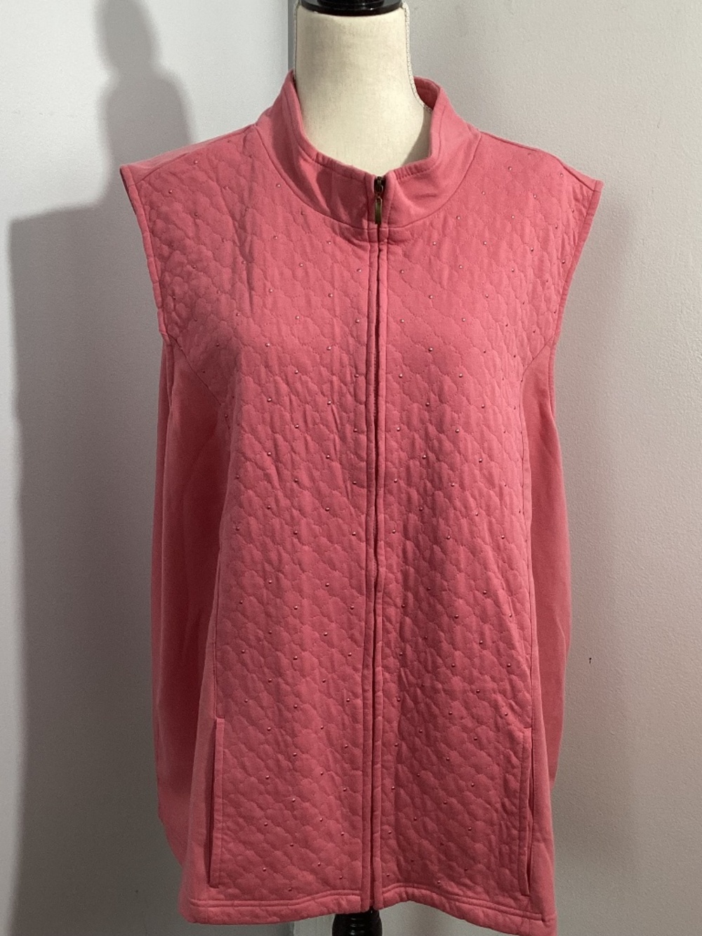 NWT ALFRED DUNNER WOMAN 22W PINK ROSE ZIP FRONT QUILTED VEST BEADED FRONT